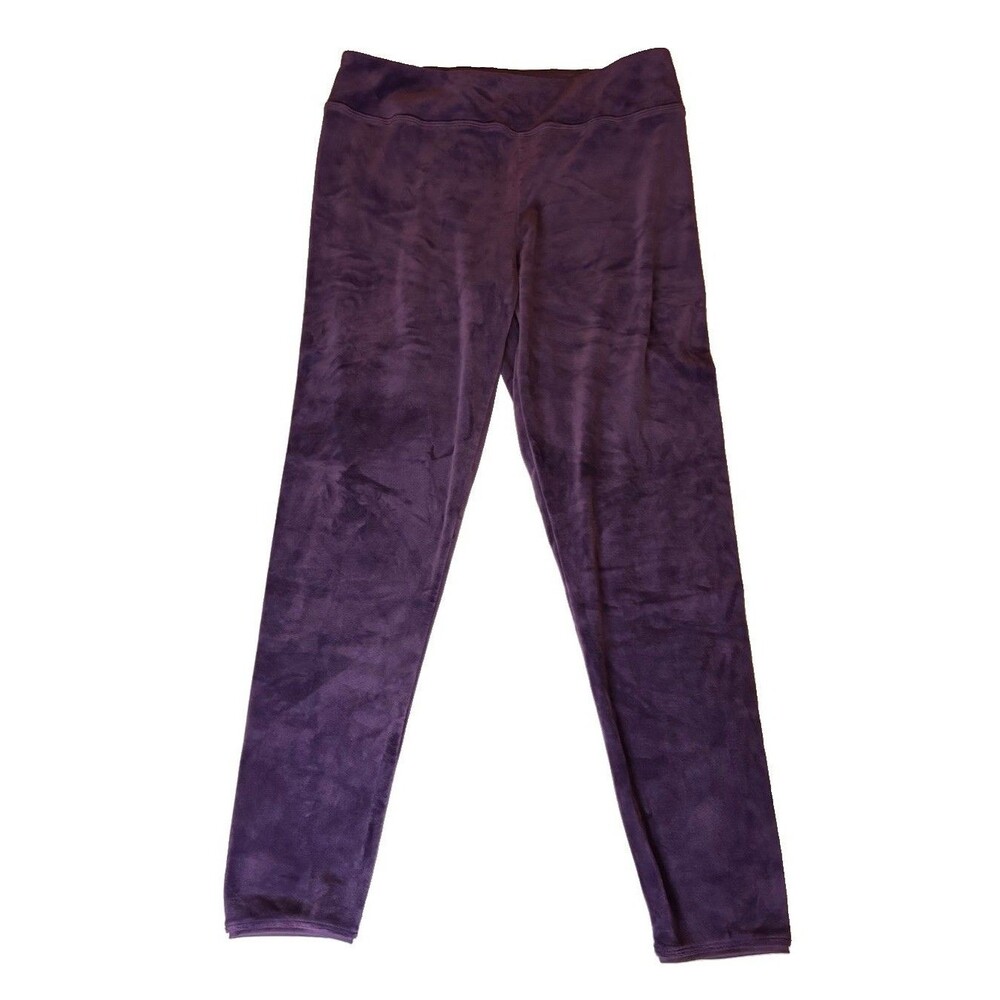 Cuddl Duds Double Plush Velour Leggings Sz L Purple plum Ankle Stretch lounge